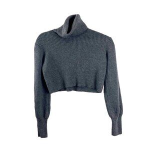 Gray Turtleneck Cropped Sweater